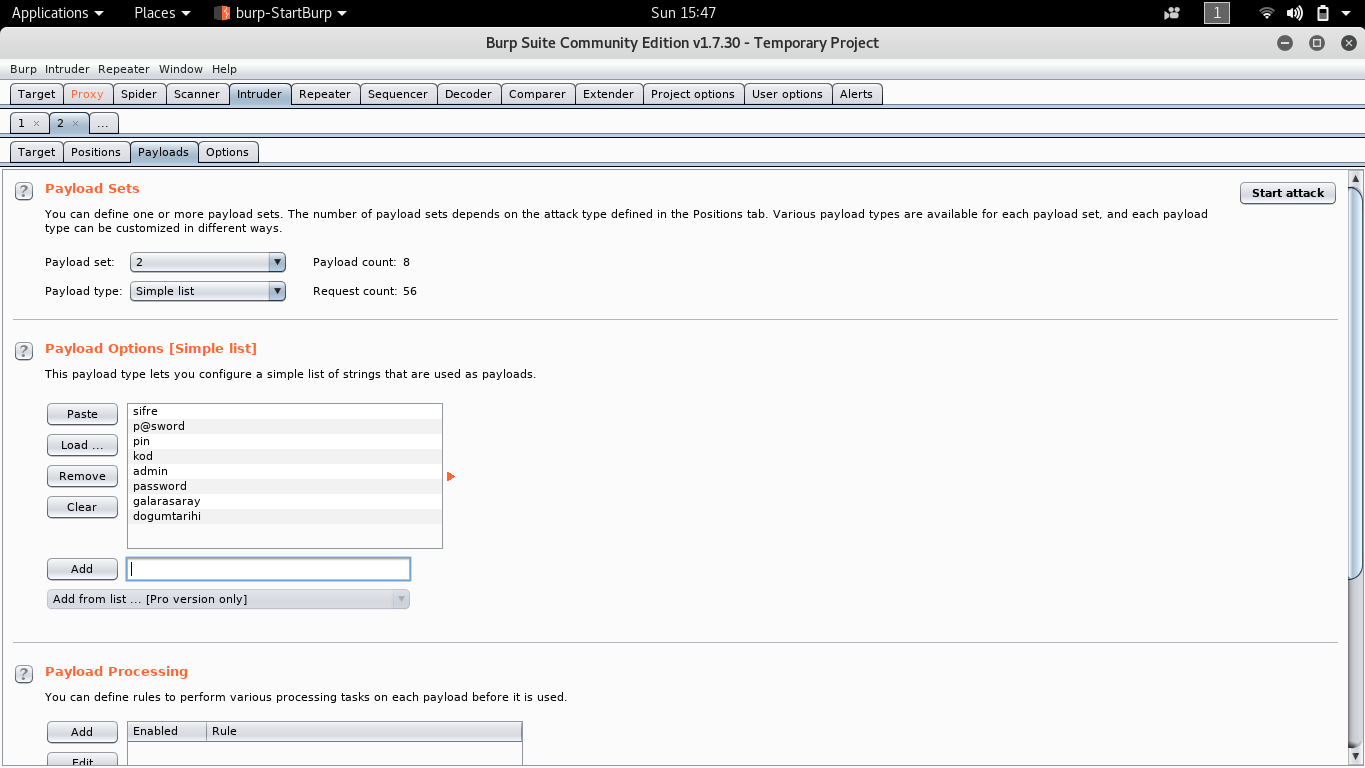 DVWA Burp Suite Kullanarak Brute Force Atak (Low)