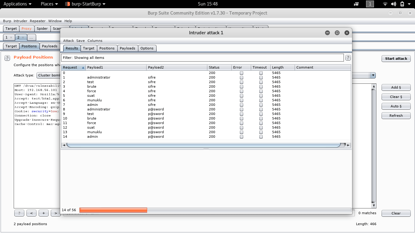 DVWA Burp Suite Kullanarak Brute Force Atak (Low)